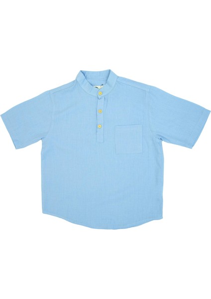 Erkek Çocuk %100 Keten Kumaş, Yazlık Yakasız Gömlek_RG1496