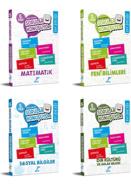 2025 5. Sınıf Matematik + Fen Bilgisi + Sosyal + Din Kültürü Soru Seti 4 Kitap Güncel Müfredat