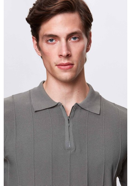 Slim Fit Haki Rayon Polo Yaka Fermuarlı Triko T-Shirt fiyatları