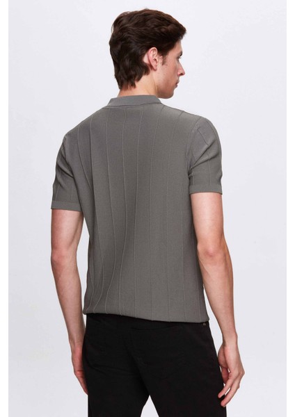 Slim Fit Haki Rayon Polo Yaka Fermuarlı Triko T-Shirt modelleri
