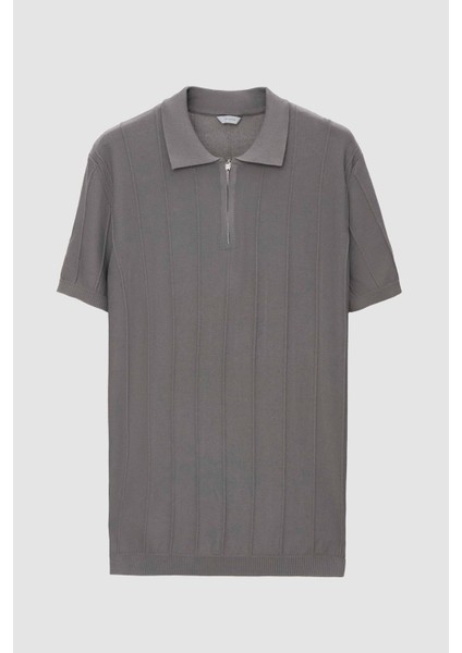 Slim Fit Haki Rayon Polo Yaka Fermuarlı Triko T-Shirt indirimleri