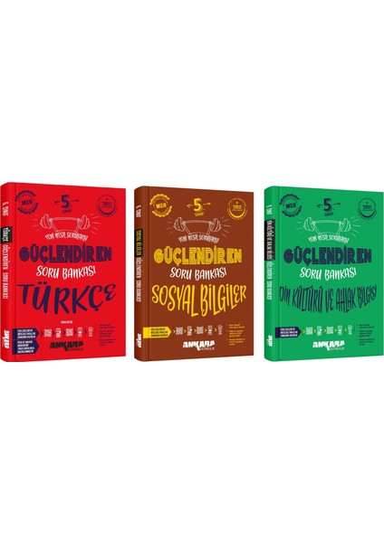2025 5. Sınıf Türkçe + Sosyal Bilgiler + Din Kültürü Güçlendiren Soru Bankası Seti 3 Kitap Güncel Müfredat