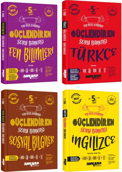2025 5. Sınıf Fen Bilimleri + Türkçe + Sosyal + Ingilizce Güçlendiren Soru Seti 4 Kitap Güncel Müfredat