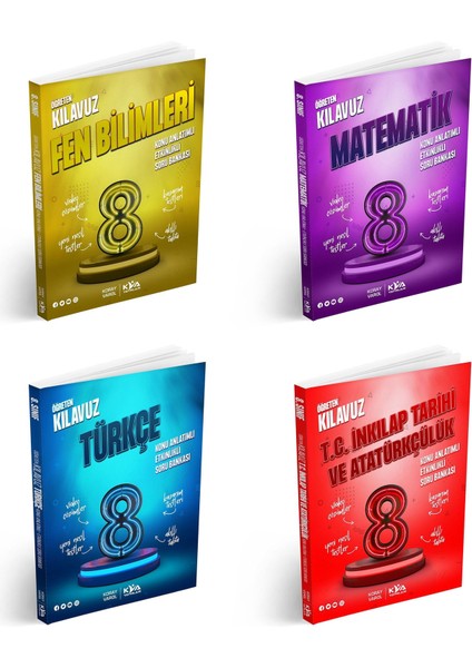 2025 8. Sınıf Matematik + Türkçe + Fen + Inkılap Öğreten Kılavuz Konu Etkinlikli Soru Seti 4 Kitap