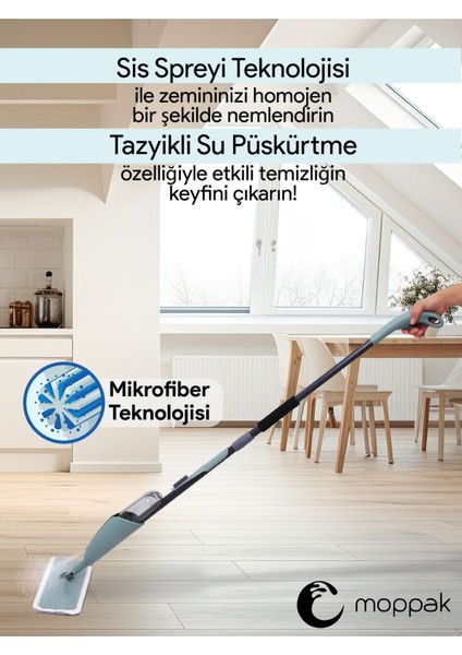 360 Derece Dönen Su Püskürtmeli Sprey Mop