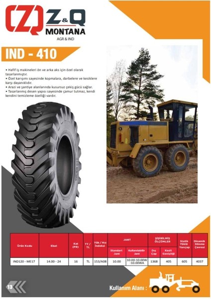 16.0/70-20 16Pr(Kat) Tl Ind 410 Iş Makinesi Lastiği modelleri