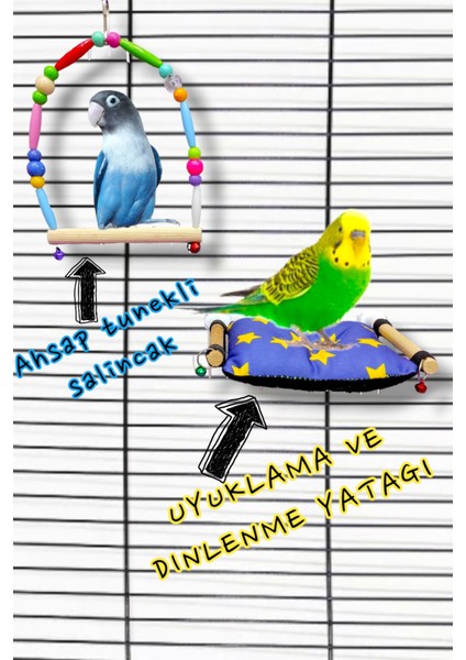 Kuş Oyuncakları Tünekli Kuş Yatağı ve Kuş Salıncağı