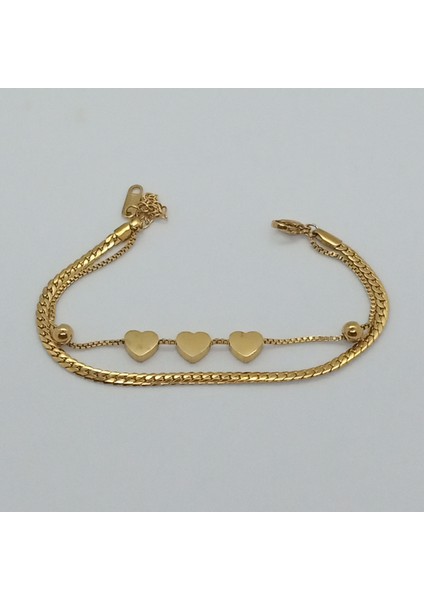 Çelik Gold Çift Zincir Kalpli Bileklik fiyatları