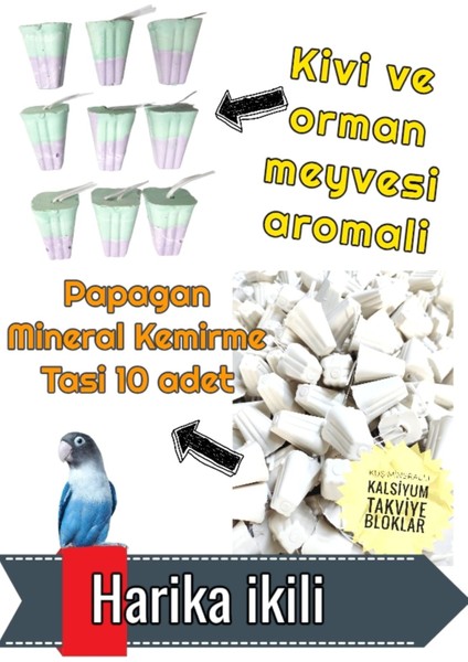 Ozzi Petshop Papağan, Muhabbet Kuşu Forpus Tum Kuşlara 10 Adet Meyveli 10 Adet Mineralli Gaga Taşı