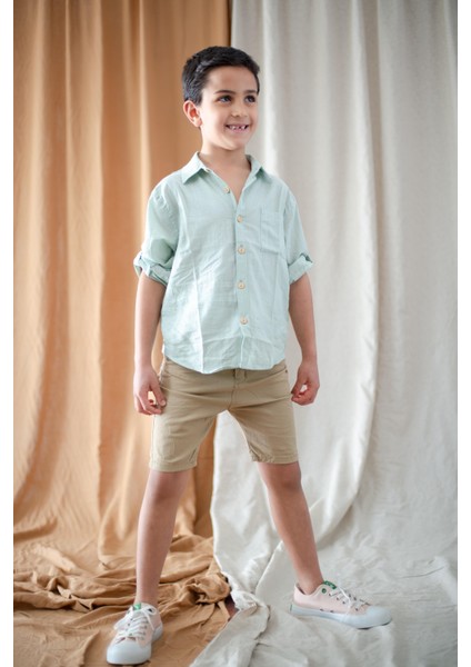 Erkek Çocuk %100 Keten Terletmeyen Uzun Kollu Gömlek_RG1492