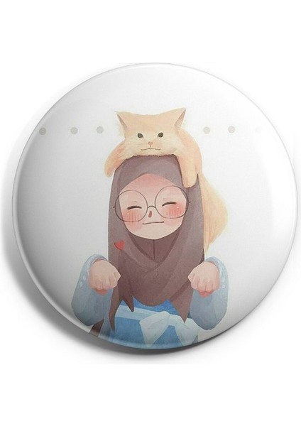 Major Selection Kedi ve Kız Iğneli Çanta Rozeti