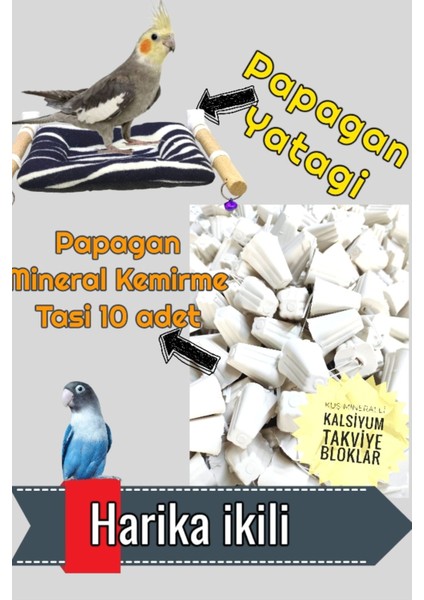 Ozzi Petshop Sultan Papagani Oyuncak Yatak+10 Adet Sultan Papagani Mineralli Kemirme Taslari
