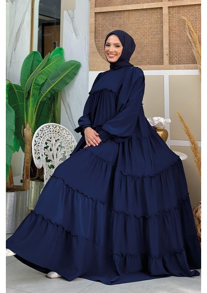 Katlı Salaş Elbise 6023 Lacivert modelleri