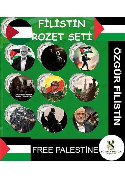 Major Selection Hamas Filistin Kudüs Gazze Free Palestine Ismail Haniye Rozet Seti (10 Adet Rozet)