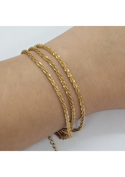 Çelik Gold Üçlü Zincir Bileklik
