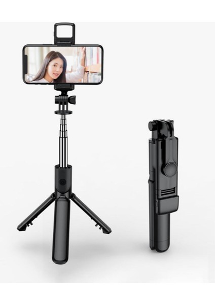 Selfie Çubuğu Kumandalı LED Işıklı Ayaklı Uzayabilen Taşınabilir Masa Üstü Tripod