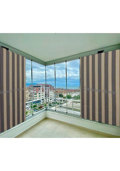 Gencer Home Balkon Perdesi Bağcıklı Ölçü Seçenekli Gri Krem