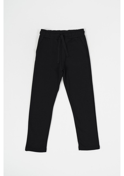 Siyah-Antrasit Kalın Pamuklu Beli Lastikli Yan Cepli 2'li Erkek Çocuk Eşofman Altı fiyatları