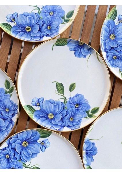 6'lı Modern Mavi Porselen Ocean Servis Tabağı, 26cm, şık ve dayanıklı tasarım
