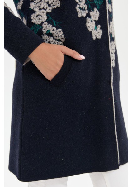 Kadın Dik Yaka Çiçekli Uzun Yün Kaban K.lacivert fırsatları