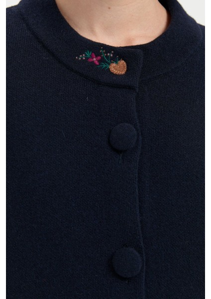 Kadın Dik Yaka Cebi Işlemeli Uzun Yün Kaban K.lacivert fırsatları