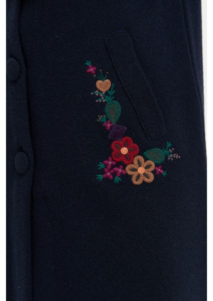 Kadın Dik Yaka Cebi Işlemeli Uzun Yün Kaban K.lacivert indirimleri