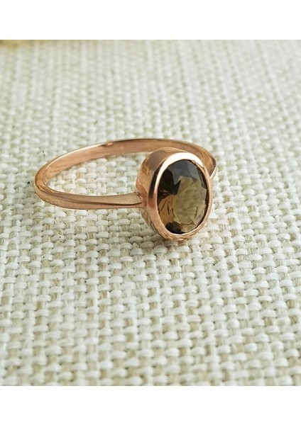 Kuvars Taşlı Oval Gümüş Yüzük