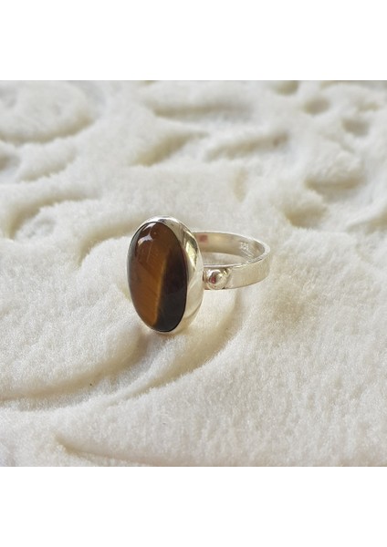 Kaplan Gözü Taşlı El Işi Gümüş Yüzük