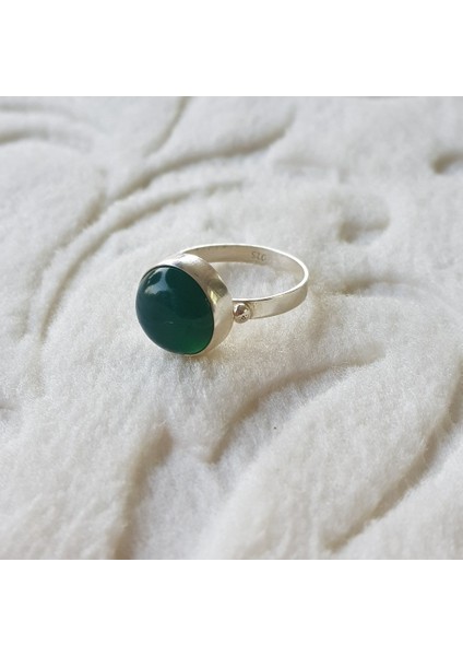 Yeşil Akik Taşlı El Işi Gümüş Yüzük