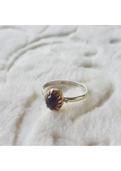 Lal Taşlı El Işi Gümüş Yüzük