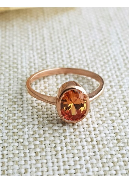 Sitrin Taşlı Oval Gümüş Yüzük