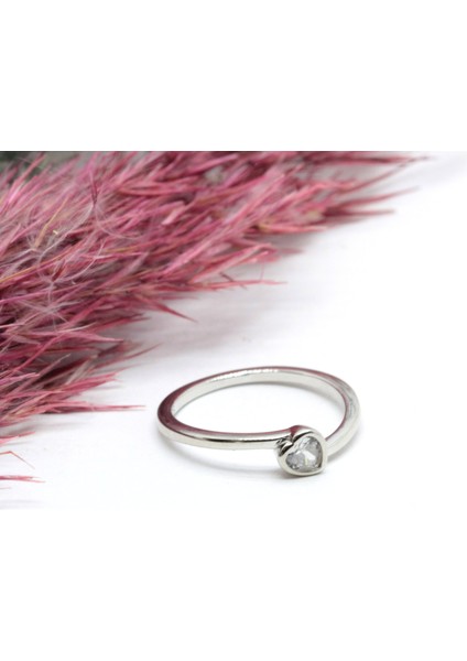 Kalp Tektaş Gümüş Yüzük