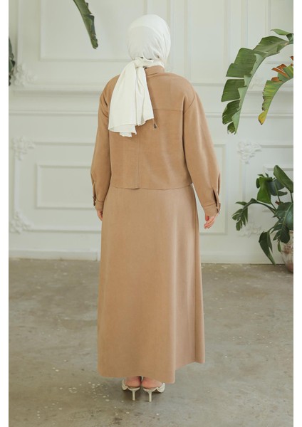 Gizli Fermuarlı Gömlek Yakalı Ikili Takım Vizon 24KT604 fırsatları