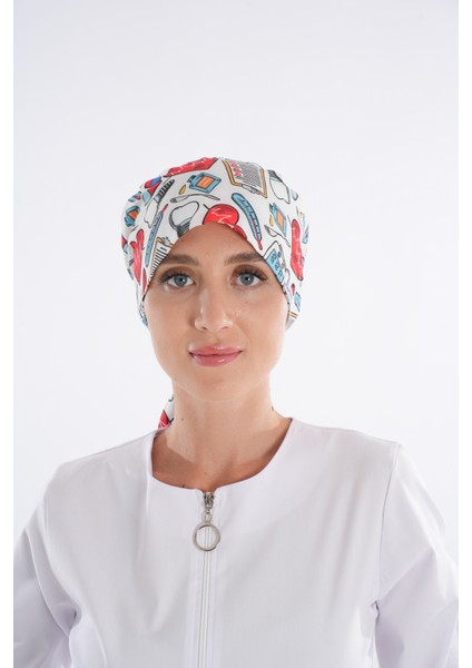 Beyaz Ilk Yardım Desenli Tesettür Doktor Hemşire Hastane Aşçı Cerrahi Bone fiyatları