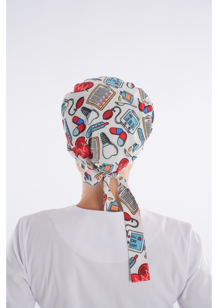 Beyaz Ilk Yardım Desenli Tesettür Doktor Hemşire Hastane Aşçı Cerrahi Bone fırsatları