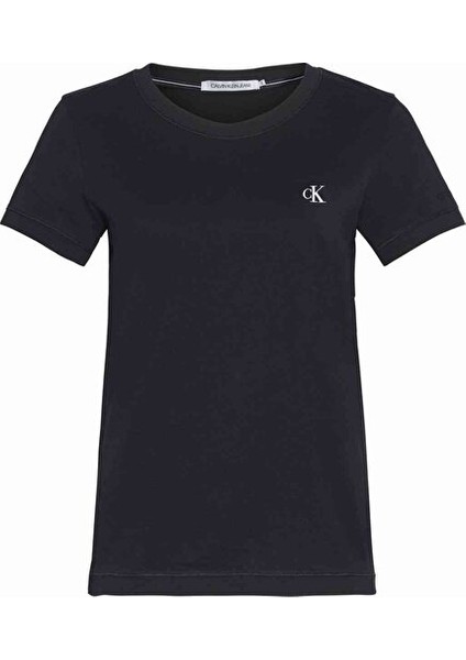 Kadın Ck Siyah Ck Nakış Detaylı Slim T-Shirt