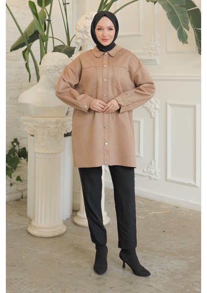 Çıtçıtlı Gömlek Yakalı Cepli Tunik Sütlü Kahve 24KT401 fırsatları