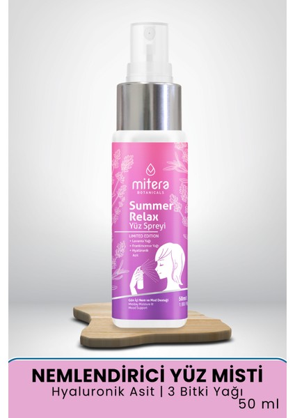 Summer Relax Yüz Nem Spreyi - Lavanta Yağlı Aromaterapi Hyalüronik Tonik Sprey 50ml - Gün Içi Nem