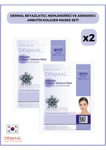 Beyazlatıcı, Nemlendirici ve Arındırıcı Arbutin Kolajen Maske Seti 2 Adet