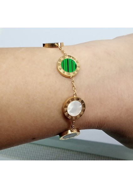 Çelik Gold Renkli Roma Rakamlı Bileklik