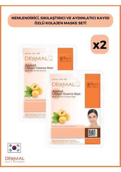 Nemlendirici, Sıkılaştırıcı ve Aydınlatıcı Kayısı Özlü Kolajen Maske Seti 2 Adet