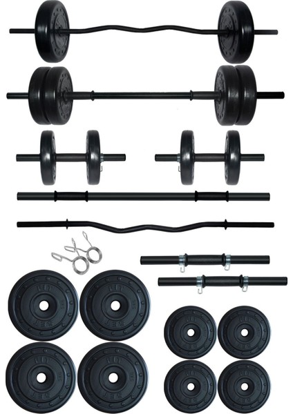 Vinyl 38 kg Z Barlı Halter Seti ve Dambıl Seti Ağırlık Fitness Seti 38 kg Siyah