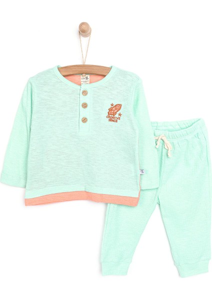 Babyz Yenidoğan Nakışlı Yarım Patlı Erkek Sweatshirt Patiksiz Alt 2'li Takım Erkek Bebek