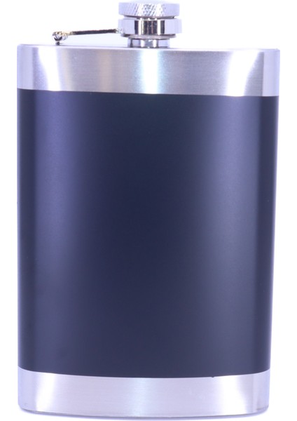Siyah Deri Kaplama Paslanmaz Çelik Cep Matarası - Hip Flask 9 Oz