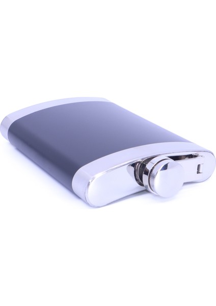 Siyah Deri Kaplama Paslanmaz Çelik Cep Matarası - Hip Flask 9 Oz