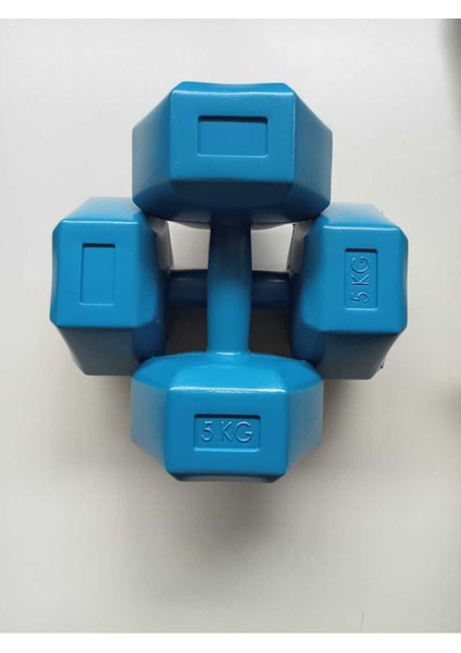 Vinyl 5 kg x 2 Adet Köşeli Vinyl Kaplı Mavi Dambıl Ağırlık Seti Mavi