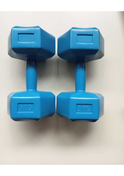 Vinyl 5 kg x 2 Adet Köşeli Vinyl Kaplı Mavi Dambıl Ağırlık Seti Mavi fiyatları