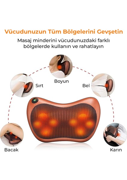 Boyun - Sırt - Bel - Bacak - Yoğurmalı - Isıtmalı - 8 Toplu - Çok Fonksiyonlu Masaj Yastığı