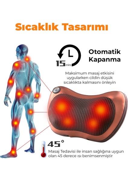 Boyun - Sırt - Bel - Bacak - Yoğurmalı - Isıtmalı - 8 Toplu - Çok Fonksiyonlu Masaj Yastığı