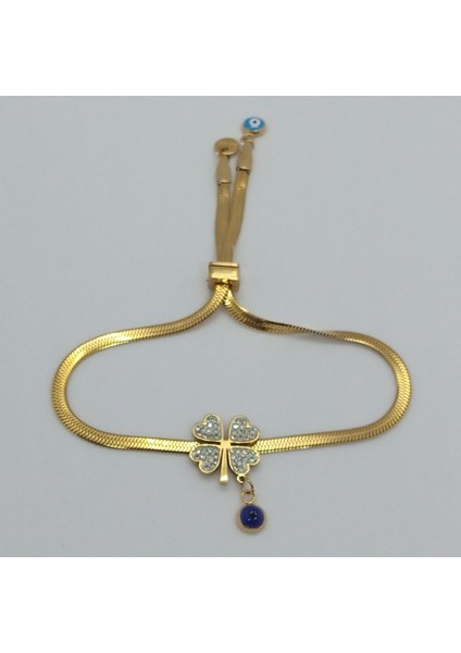 Çelik Zirkon Taşlı Asansörlü Italyan Zincir Yonca Bileklik fiyatları